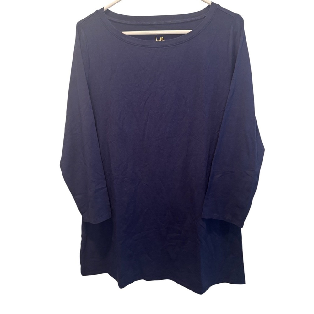 Belle by Kim Gravel Womens Navy Knit Tunic Top Long Sleeve M NEW Minimalist